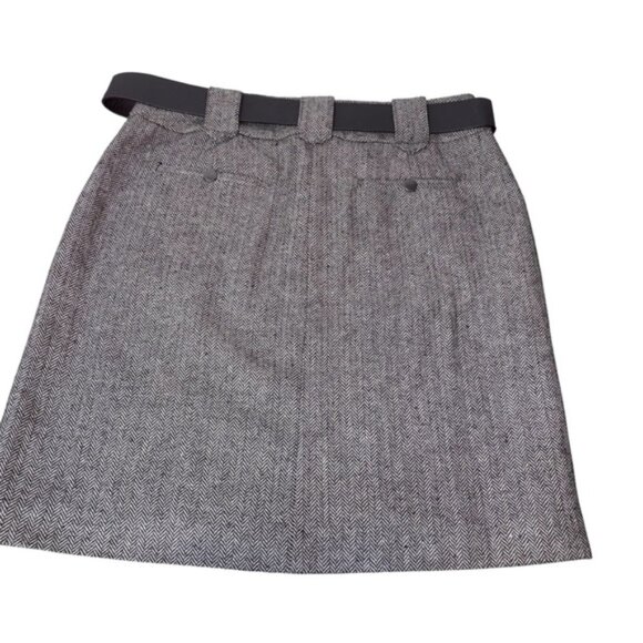 Carole Little Women’s Size 8 Wool Blend Black Grey A-Line Skirt Belt Chevron - Picture 2 of 8